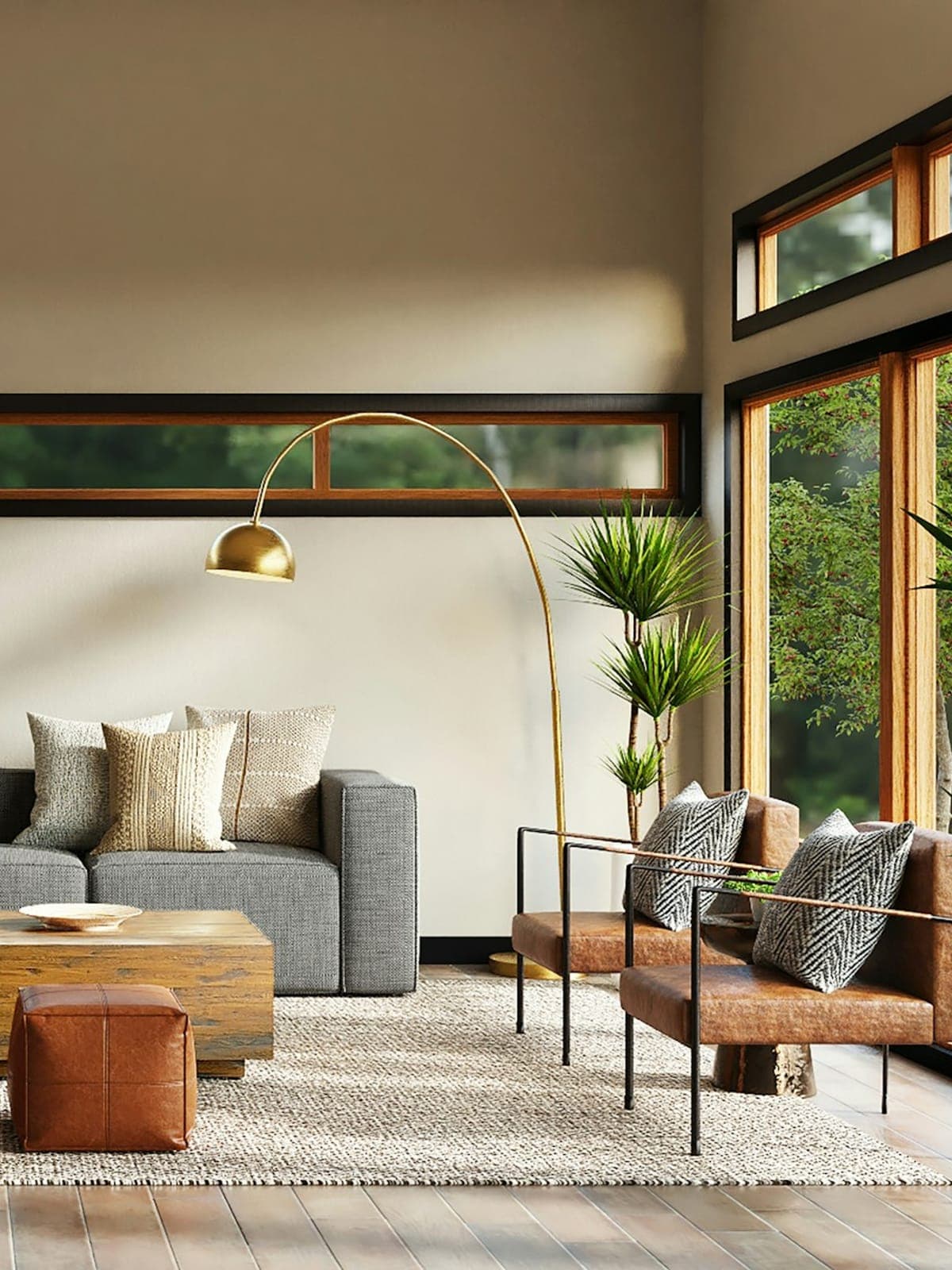 Photographer framing a bright villa living room, morning light